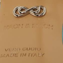 Pre Owned Mach & Mach Double Bow Size 38 Blue Satin Crystal Embellished Ankle Wrap Pumps