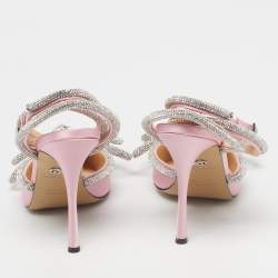 Pre Owned Mach & Mach Double Bow Size 38 Pink Satin Ankle Strap Pumps