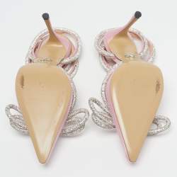 Pre Owned Mach & Mach Double Bow Size 38 Pink Satin Ankle Strap Pumps