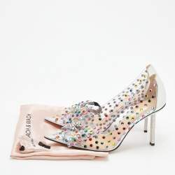 Pre Owned حذاء كعب عالي ماك & ماك بي في سي وجلد فضي فيونكة مرصع كريستال مقاس 40