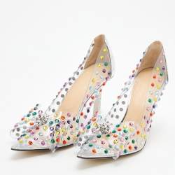 Pre Owned حذاء كعب عالي ماك & ماك بي في سي وجلد فضي فيونكة مرصع كريستال مقاس 40