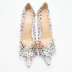 Pre Owned حذاء كعب عالي ماك & ماك بي في سي وجلد فضي فيونكة مرصع كريستال مقاس 40