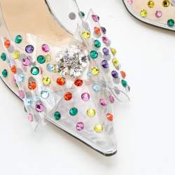 Pre Owned حذاء كعب عالي ماك & ماك بي في سي وجلد فضي فيونكة مرصع كريستال مقاس 40