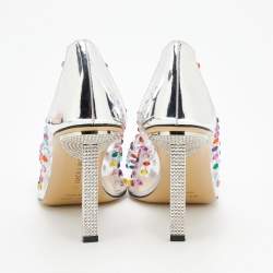 Pre Owned حذاء كعب عالي ماك & ماك بي في سي وجلد فضي فيونكة مرصع كريستال مقاس 40