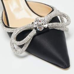 Mach & Mach Black Satin Double Bow Crystal Embellished Pumps Size 41.5 