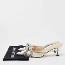 Pre Owned Mach & Mach White Satin Bow Embellished Pointed Toe Mule Sandals Size 39