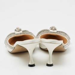 Pre Owned Mach & Mach White Satin Bow Embellished Pointed Toe Mule Sandals Size 39