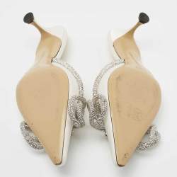 Pre Owned Mach & Mach White Satin Bow Embellished Pointed Toe Mule Sandals Size 39