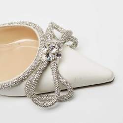 Pre Owned Mach & Mach White Satin Bow Embellished Pointed Toe Mule Sandals Size 39