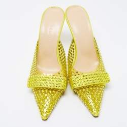 Pre Owned Mach & Mach Green PVC and Satin Embellished  Bella Mules Size 37.5