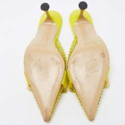 Pre Owned Mach & Mach Green PVC and Satin Embellished  Bella Mules Size 37.5