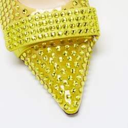 Pre Owned Mach & Mach Green PVC and Satin Embellished  Bella Mules Size 37.5