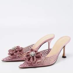 Pre Owned Mach & Mach Pink PVC and Satin Crystal Flower Pointed Toe Carrie Mules Size 37.5