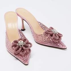 Pre Owned Mach & Mach Pink PVC and Satin Crystal Flower Pointed Toe Carrie Mules Size 37.5