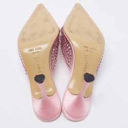 Pre Owned Mach & Mach Pink PVC and Satin Crystal Flower Pointed Toe Carrie Mules Size 37.5