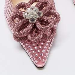Pre Owned Mach & Mach Pink PVC and Satin Crystal Flower Pointed Toe Carrie Mules Size 37.5