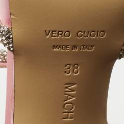 Pre Owned Mach & Mach Pink Satin Double Bow Crystal Embellished Pumps Size 38