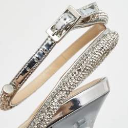 Pre Owned Mach & Mach Silver/Transparent PVC and Leather Crystal Embellished Ankle Strap Sandals Size 39
