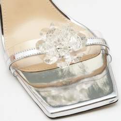 Pre Owned Mach & Mach Silver/Transparent PVC and Leather Crystal Embellished Ankle Strap Sandals Size 39