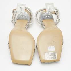 Pre Owned Mach & Mach Silver/Transparent PVC and Leather Crystal Embellished Ankle Strap Sandals Size 39