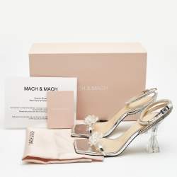 Pre Owned Mach & Mach Silver/Transparent PVC and Leather Crystal Embellished Ankle Strap Sandals Size 39