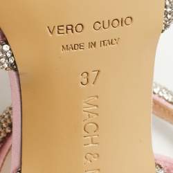 Pre Owned Mach & Mach Pink Satin Crystal Embellished Ankle Strap Sandals Size 37