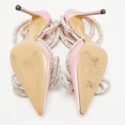 Pre Owned Mach & Mach Pink Satin Crystal Embellished Ankle Strap Sandals Size 37