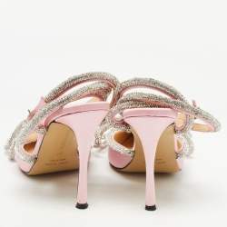 Pre Owned Mach & Mach Pink Satin Crystal Embellished Ankle Strap Sandals Size 37
