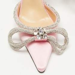 Pre Owned Mach & Mach Pink Satin Crystal Embellished Ankle Strap Sandals Size 37