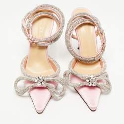 Pre Owned Mach & Mach Pink Satin Crystal Embellished Ankle Strap Sandals Size 37