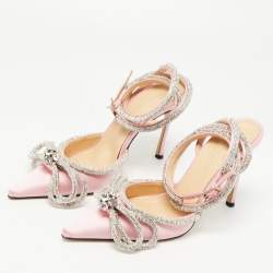 Pre Owned Mach & Mach Pink Satin Crystal Embellished Ankle Strap Sandals Size 37