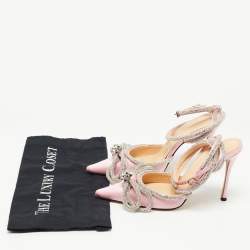 Pre Owned Mach & Mach Pink Satin Crystal Embellished Ankle Strap Sandals Size 37