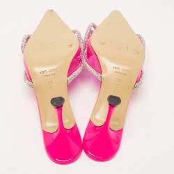 Pre Owned Mach & Mach Pink PVC Crystal Embellished Bow Mule Slides Size 39