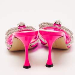 Pre Owned Mach & Mach Pink PVC Crystal Embellished Bow Mule Slides Size 39