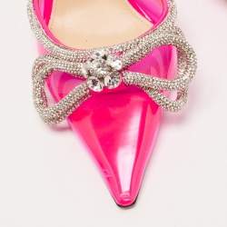 Pre Owned Mach & Mach Pink PVC Crystal Embellished Bow Mule Slides Size 39
