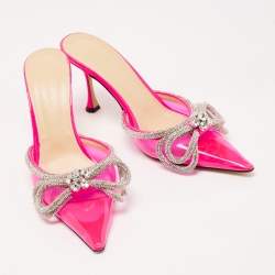Pre Owned Mach & Mach Pink PVC Crystal Embellished Bow Mule Slides Size 39