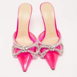 Pre Owned Mach & Mach Pink PVC Crystal Embellished Bow Mule Slides Size 39