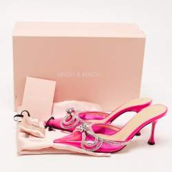 Pre Owned Mach & Mach Pink PVC Crystal Embellished Bow Mule Slides Size 39
