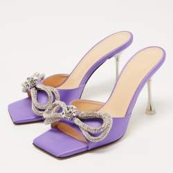 Pre Owned Mach & Mach Purple Satin Double Bow Slide Sandals Size 37