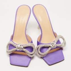 Pre Owned Mach & Mach Purple Satin Double Bow Slide Sandals Size 37