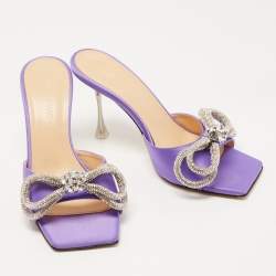 Pre Owned Mach & Mach Purple Satin Double Bow Slide Sandals Size 37