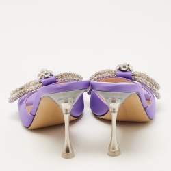 Pre Owned Mach & Mach Purple Satin Double Bow Slide Sandals Size 37