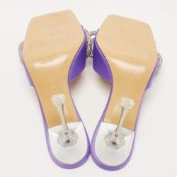 Pre Owned Mach & Mach Purple Satin Double Bow Slide Sandals Size 37