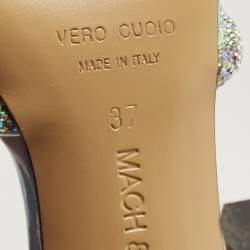 Pre Owned Mach & Mach Multicolor PVC Crystal Embellished Double Bow Slide Mules Size 37