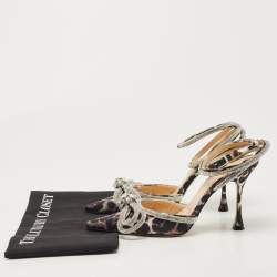 Pre Owned Mach & Mach Black/Brown Fabric Double Crystal Bow Pumps Size 37