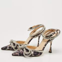 Pre Owned Mach & Mach Black/Brown Fabric Double Crystal Bow Pumps Size 37