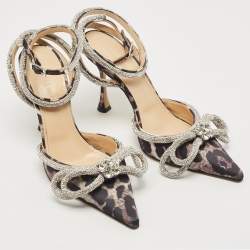 Pre Owned Mach & Mach Black/Brown Fabric Double Crystal Bow Pumps Size 37