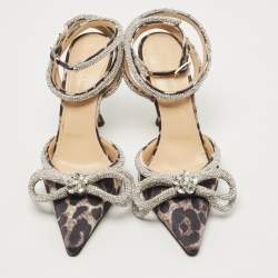 Pre Owned Mach & Mach Black/Brown Fabric Double Crystal Bow Pumps Size 37