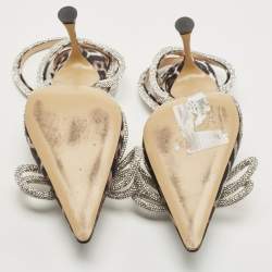 Pre Owned Mach & Mach Black/Brown Fabric Double Crystal Bow Pumps Size 37