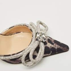 Pre Owned Mach & Mach Black/Brown Fabric Double Crystal Bow Pumps Size 37